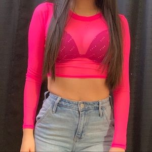Hot pink fish net crop top